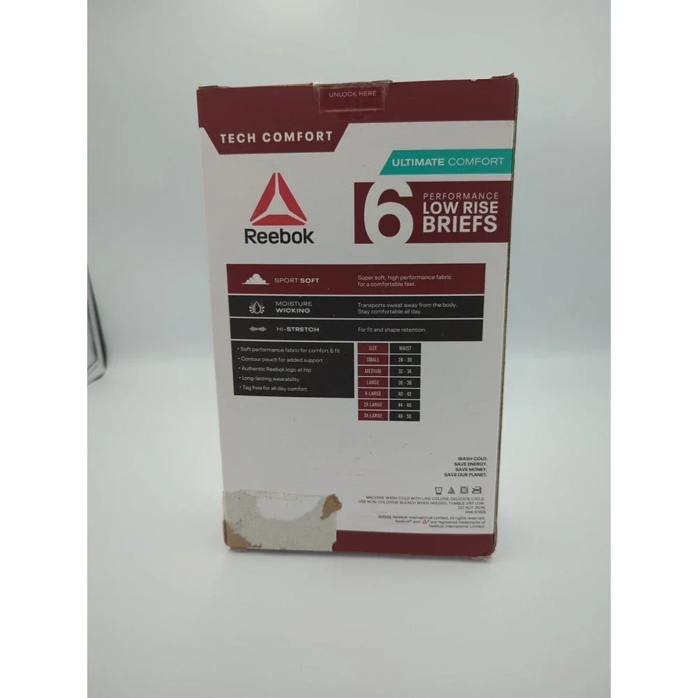 6 Pack 2XL Reebok‎ Tech Ultimate Comfort Performance Low Rise Briefs Underwear